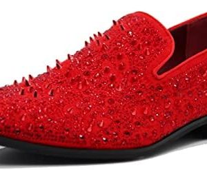Enzo Romeo Rhinestones Tuxedo Loafers for Men | Elegant Dress Shoes for Formal Events | Comfortable Slip-On Design | Siz