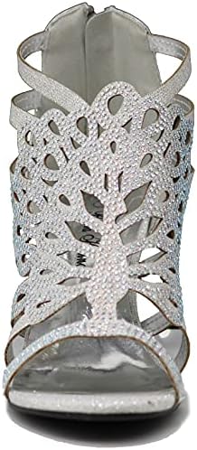 Enzo Romeo Kinmi25N Women's Rhinestone Gladiator Sandals | Open Toe Mid Heel | Perfect for Weddings and Parties | Stylis