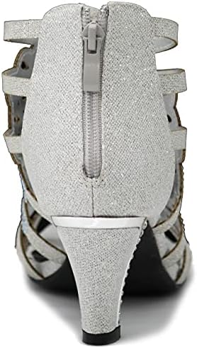 Enzo Romeo Kinmi25N Women's Rhinestone Gladiator Sandals | Open Toe Mid Heel | Perfect for Weddings and Parties | Stylis