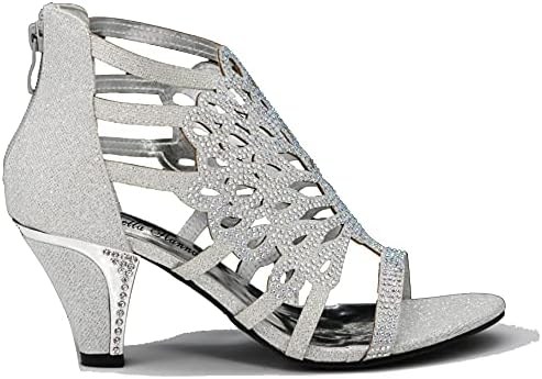 Enzo Romeo Kinmi25N Women's Rhinestone Gladiator Sandals | Open Toe Mid Heel | Perfect for Weddings and Parties | Stylis