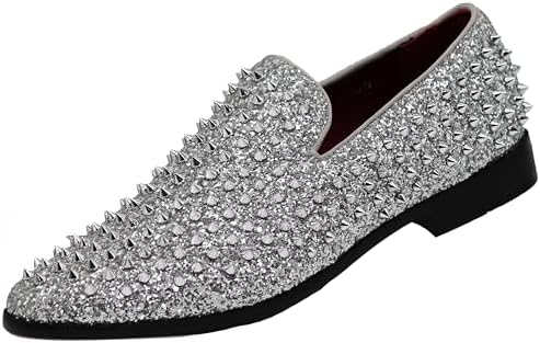 Enzo Romeo Men's Vintage Spike Dress Loafers | Stylish Slip-On Tuxedo Shoes for Formal Events | Classic Fashion Footwear
