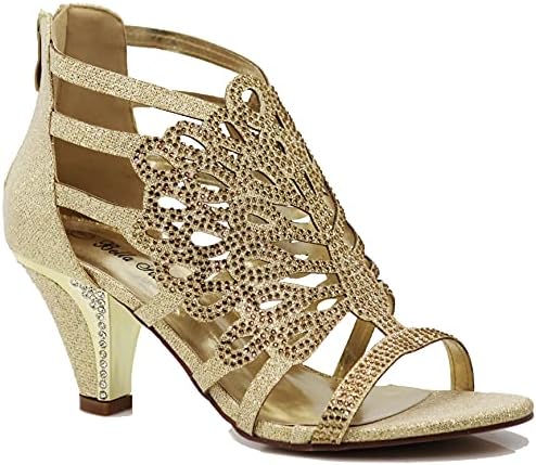 Enzo Romeo Kinmi25N Women's Rhinestone Gladiator Sandals | Open Toe Mid Heel | Perfect for Weddings and Parties | Stylis