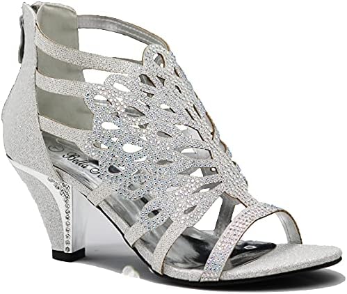 Enzo Romeo Kinmi25N Women's Rhinestone Gladiator Sandals | Open Toe Mid Heel | Perfect for Weddings and Parties | Stylis