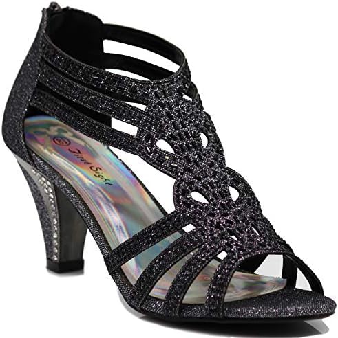 Enzo Romeo Kinmi25N Women's Rhinestone Gladiator Sandals | Open Toe Mid Heel | Perfect for Weddings and Parties | Stylis